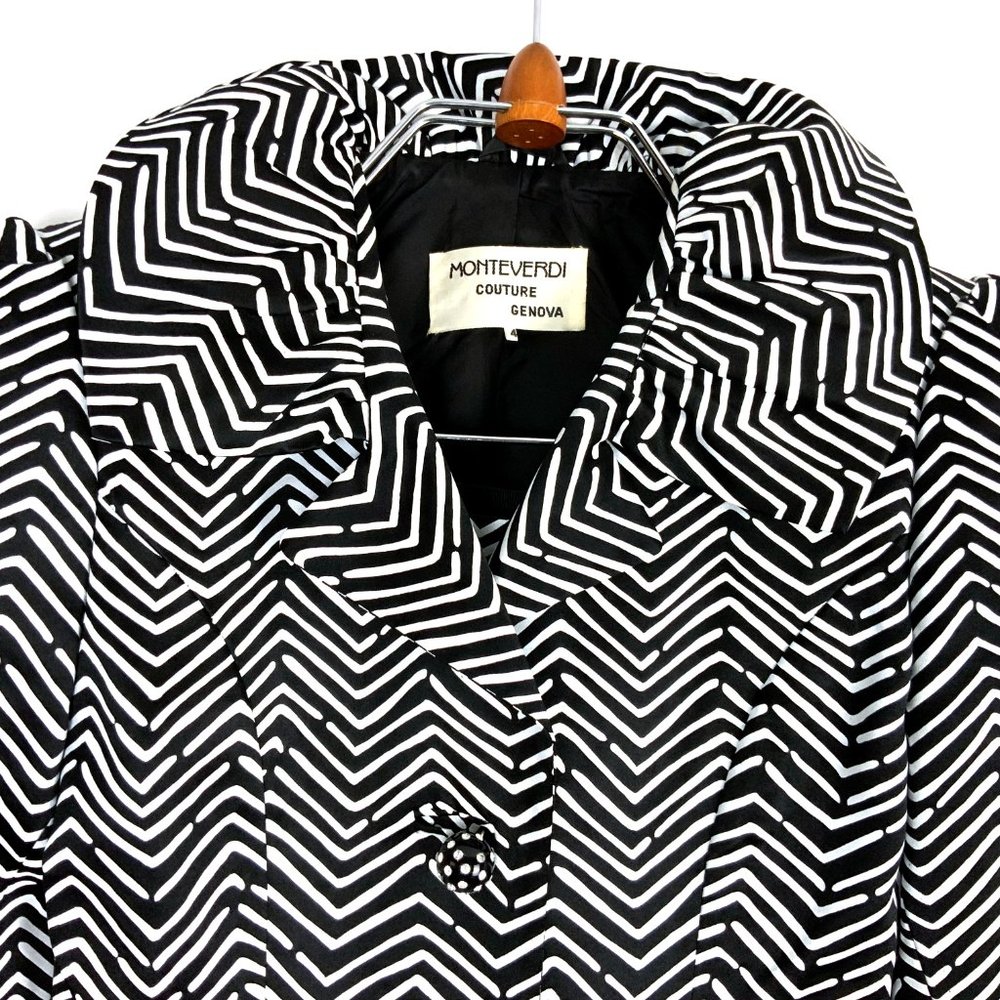 Vintage Monteverdi Couture Genova Luxury Silk Black & White Shevron Suit Sz 4 -2 - Picture 7 of 16